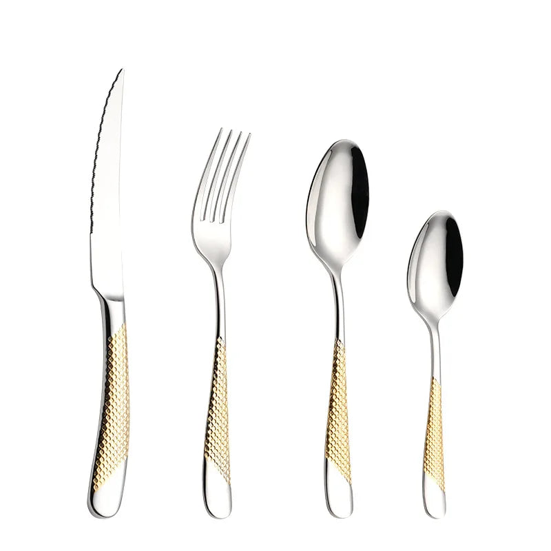 High End Luxury304 Stainless Steel Gold Dinner Knife Spoon Fork Cutlery Set Wholesale Silverware Set Flatware Dinnerware