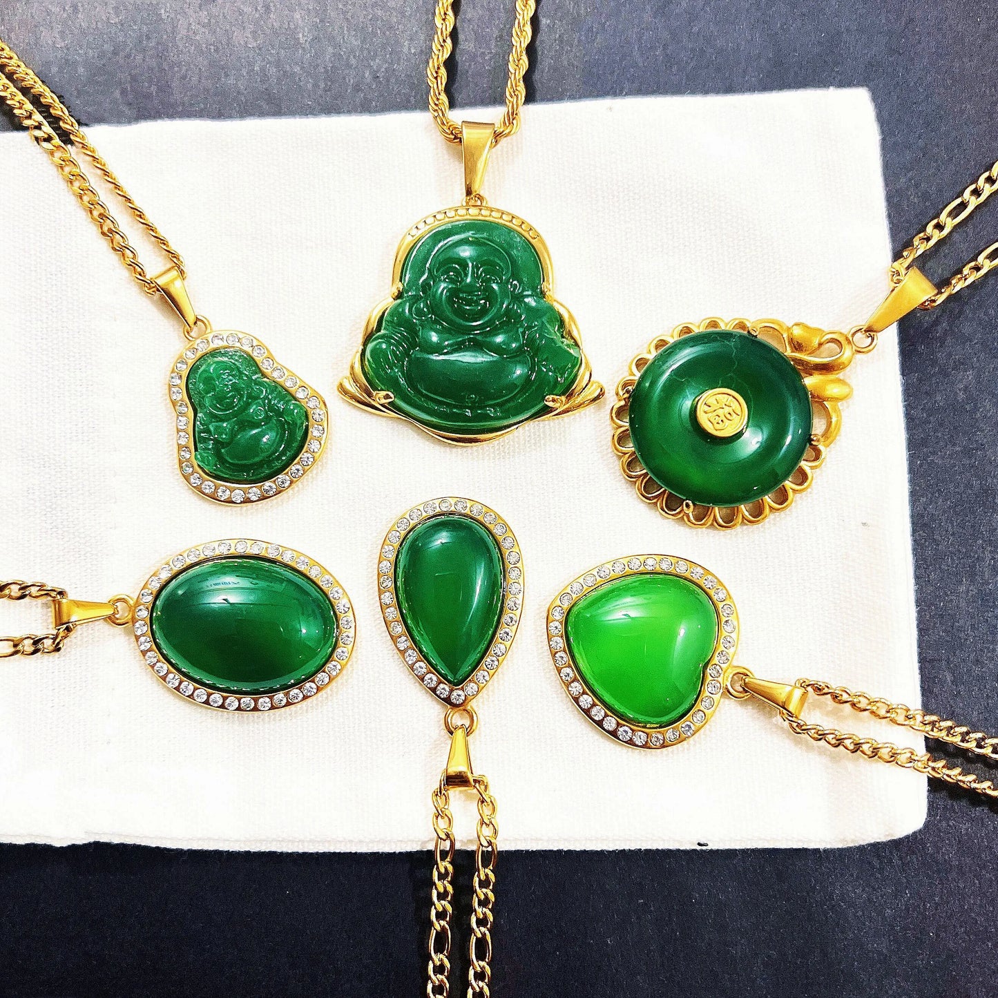 Buddha Pendant Diamond Necklaces Women Amulet Chinese Style Maitreya Fengshui Necklace Jewelry Gold Stainless Steel Jade Pend