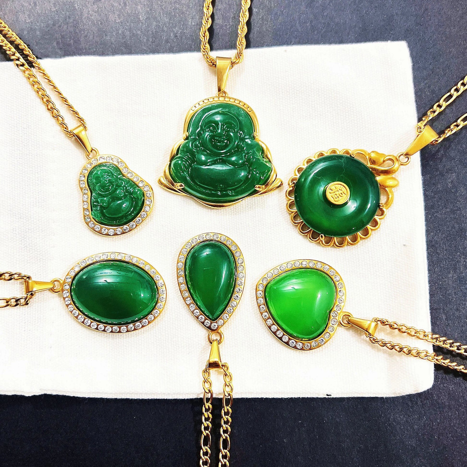 Buddha Pendant Diamond Necklaces Women Amulet Chinese Style Maitreya Fengshui Necklace Jewelry Gold Stainless Steel Jade Pend