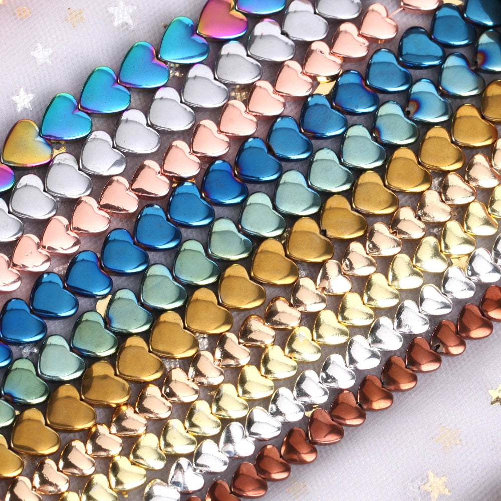 6/8mm Natural Hematite Stone Plating Gold Silver Colorful Peach Heart Shape Loose Spacer Beads for Jewelry Making DIY Bracele