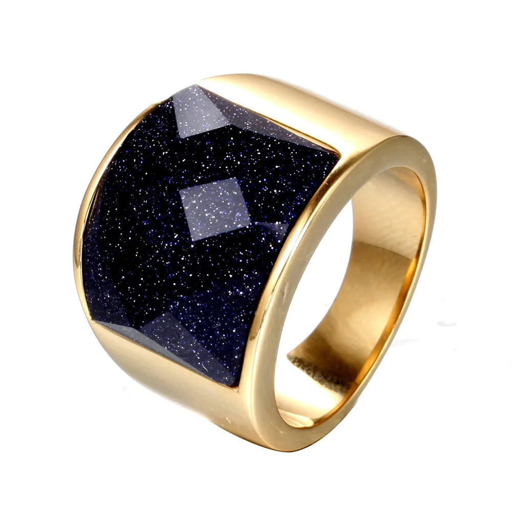 YK Gorgeous Amazing Jewel Ring with Curved Cut Agate Diamond Stainless Steel Men's Green Sandstone Ring Wholesale