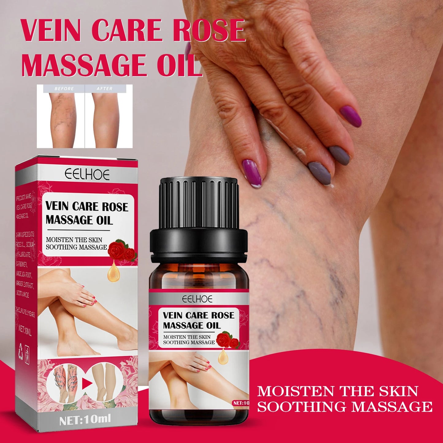 Varicose Veins Care Rose Massage Oil for 23g 10ml Moisturizes Skin & Improves Veins