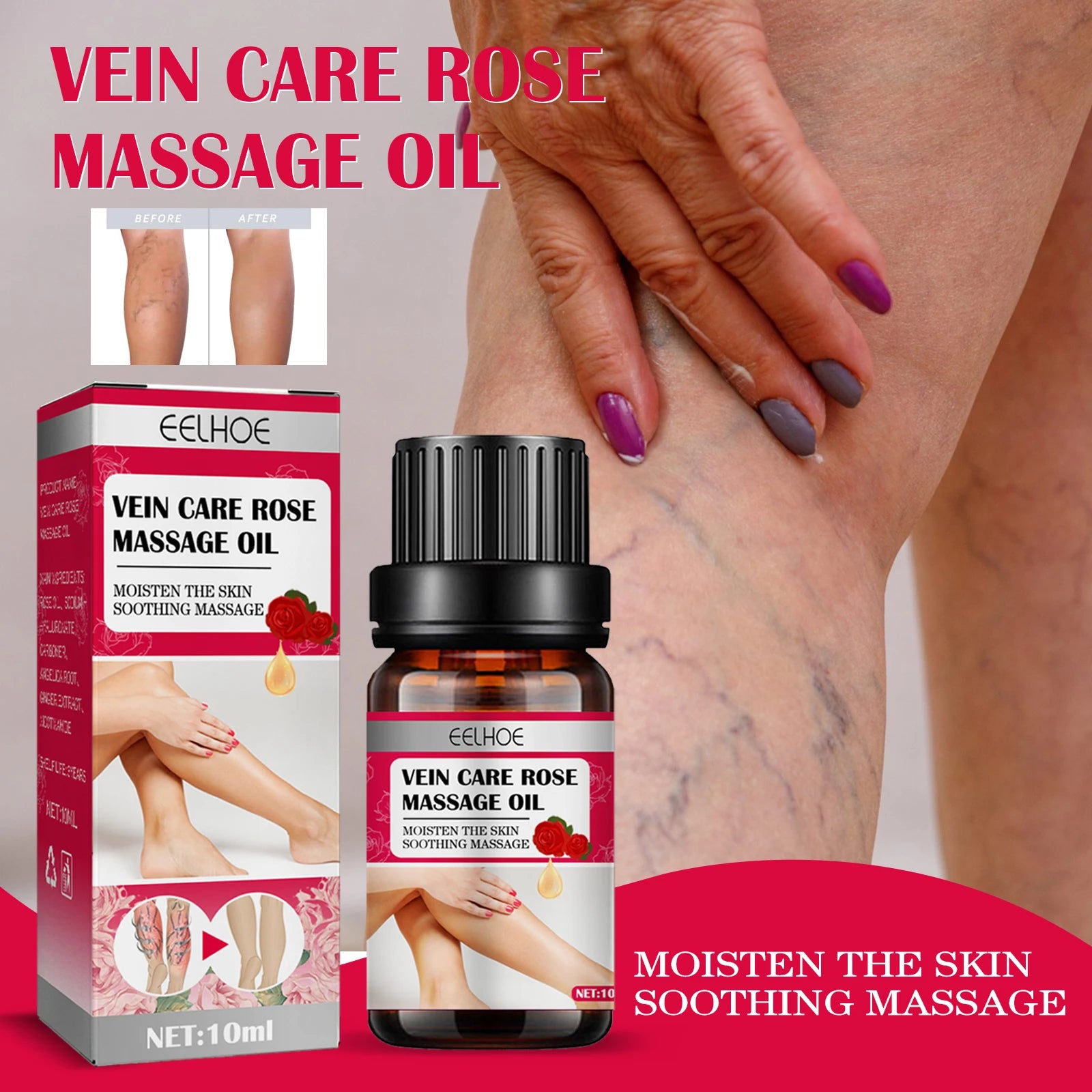 Varicose Veins Care Rose Massage Oil for 23g 10ml Moisturizes Skin & Improves Veins