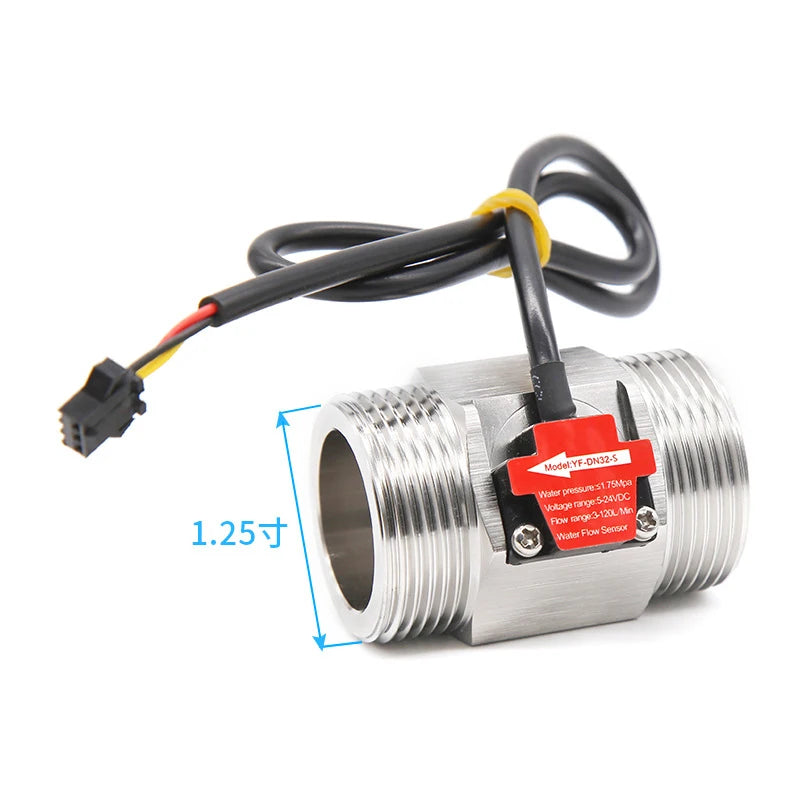 1-1/4 Inch NPN Hall Flow Sensor Stainless Steel Water Flowmeter Solenoid Power DN32 1.75MPa DC3.5~24V Turbine Flow Switch Sen