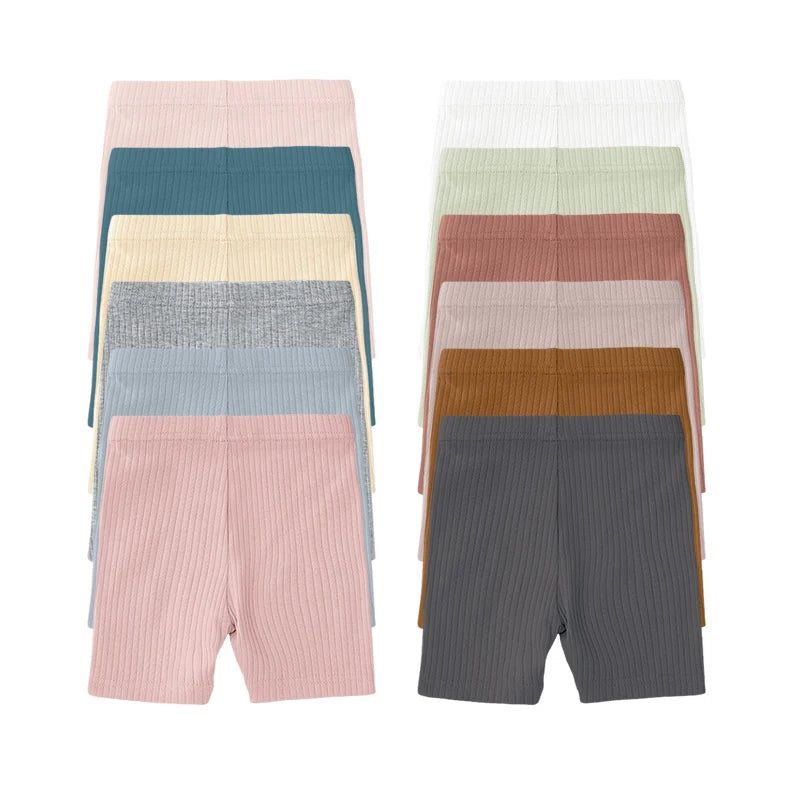 Wholesale Organic Cotton Kids Biking Shorts Solid High Stretchy Rib Baby Toddle Bike Leggings