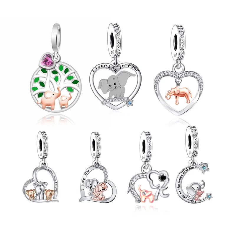 Fit Original Pan Charms Bracelet 925 Sterling Silver Elephant Mother and Baby Bead for Women Instructor Jewelry Making