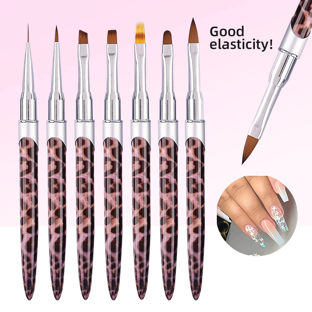 16 Pcs Function Color Painting Purple Brown Leopard Metal Handle Silver Head Acrylic Brushes Nail Art Tool