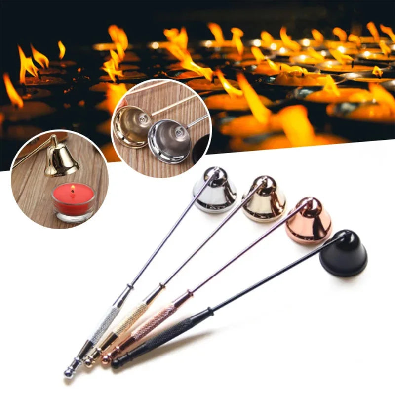 Long-Handle Metal Bell Snuffer Smokeless Candle Cover Tool for Safe Extinguishing of Candle Flame