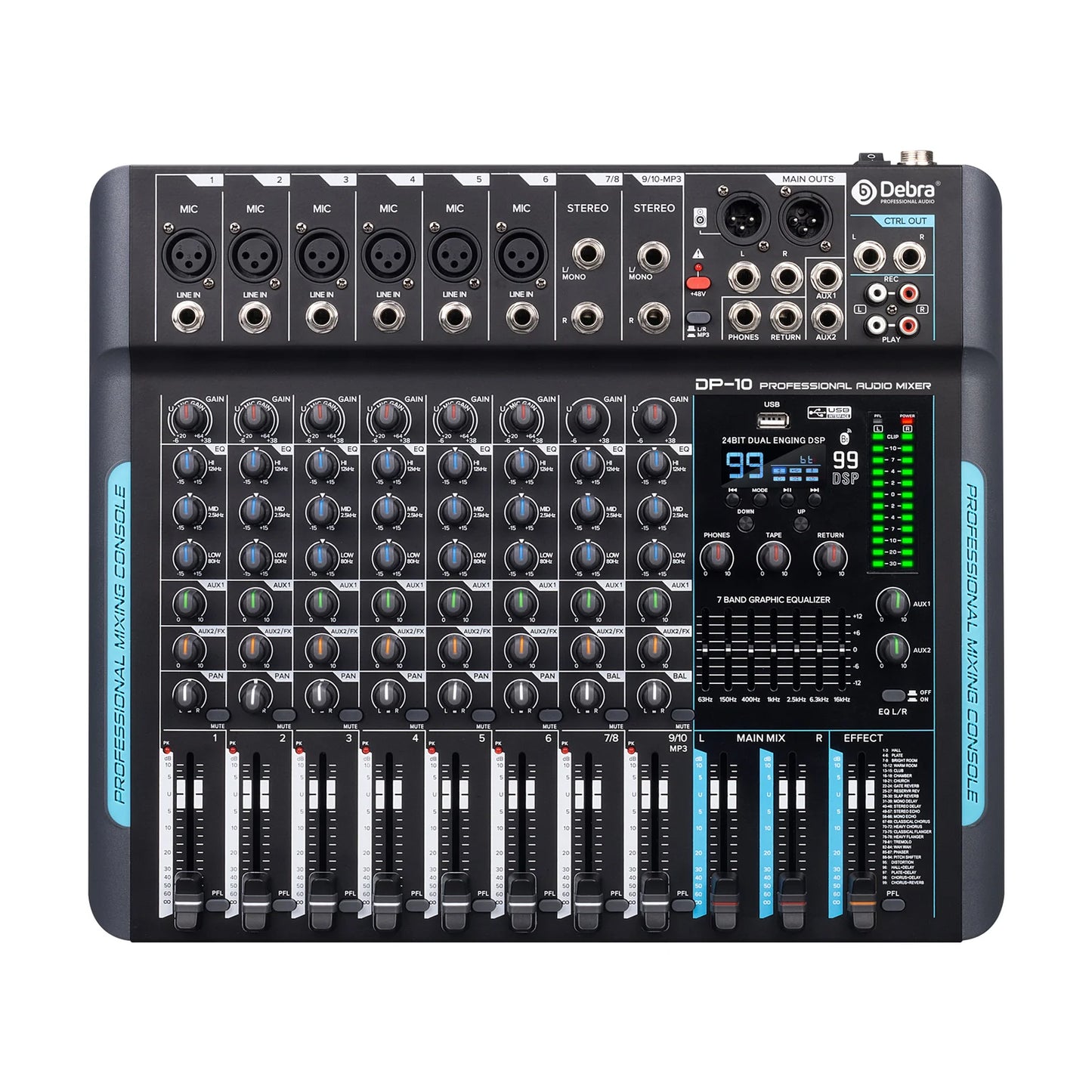 Professional 10-Channel DJ Console Mixer DP-10 for Stage Studio PC Recording Hot-Selling Portable Wired from Debra Audio