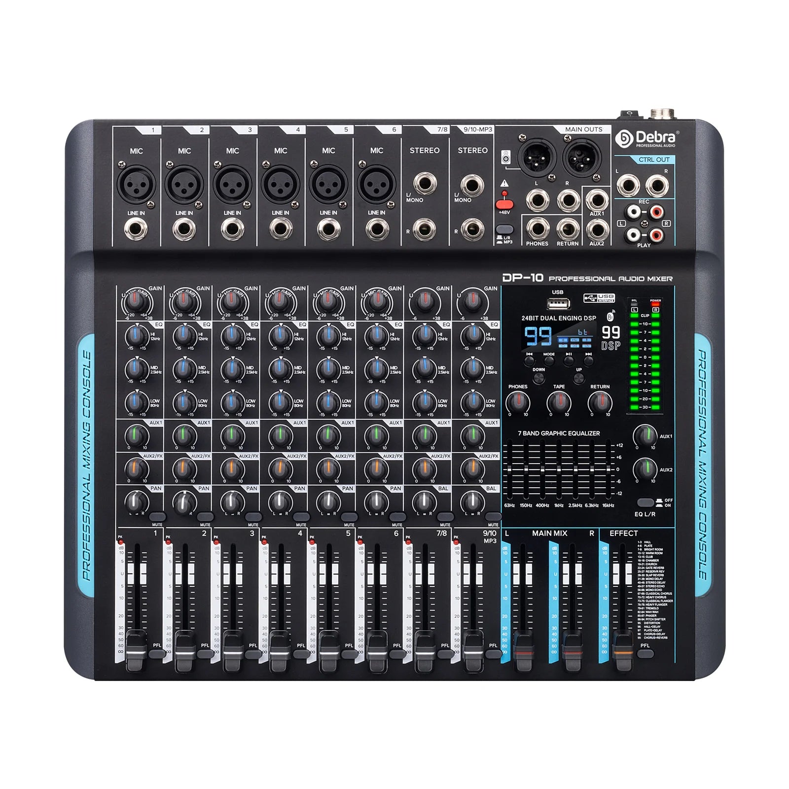 Professional 10-Channel DJ Console Mixer DP-10 for Stage Studio PC Recording Hot-Selling Portable Wired from Debra Audio