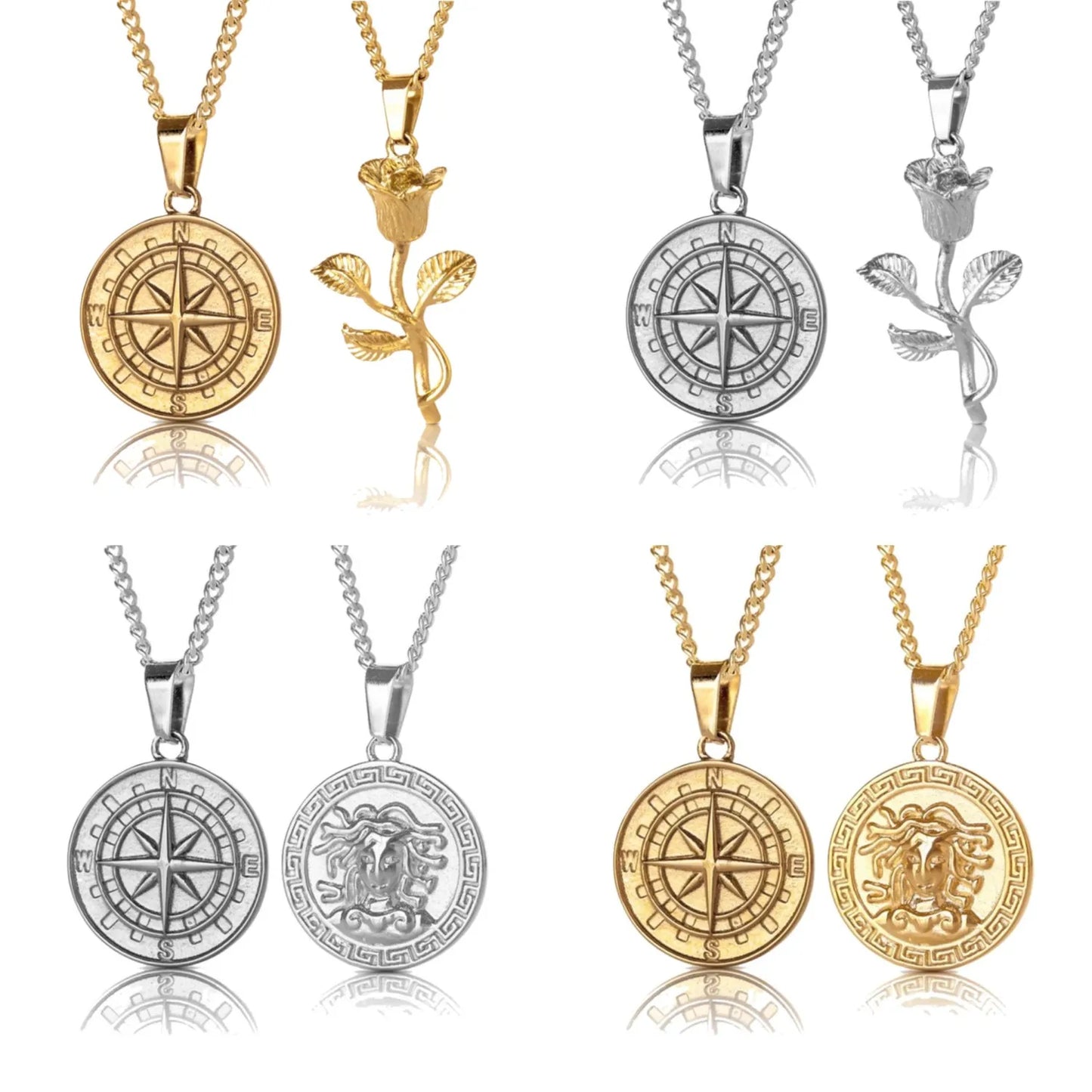 Custom Manufacturer Hip Hop 316L Stainless Steel Compass Pendant Necklace 18k Gold Silver Compass Necklace Men Pendants Jewel