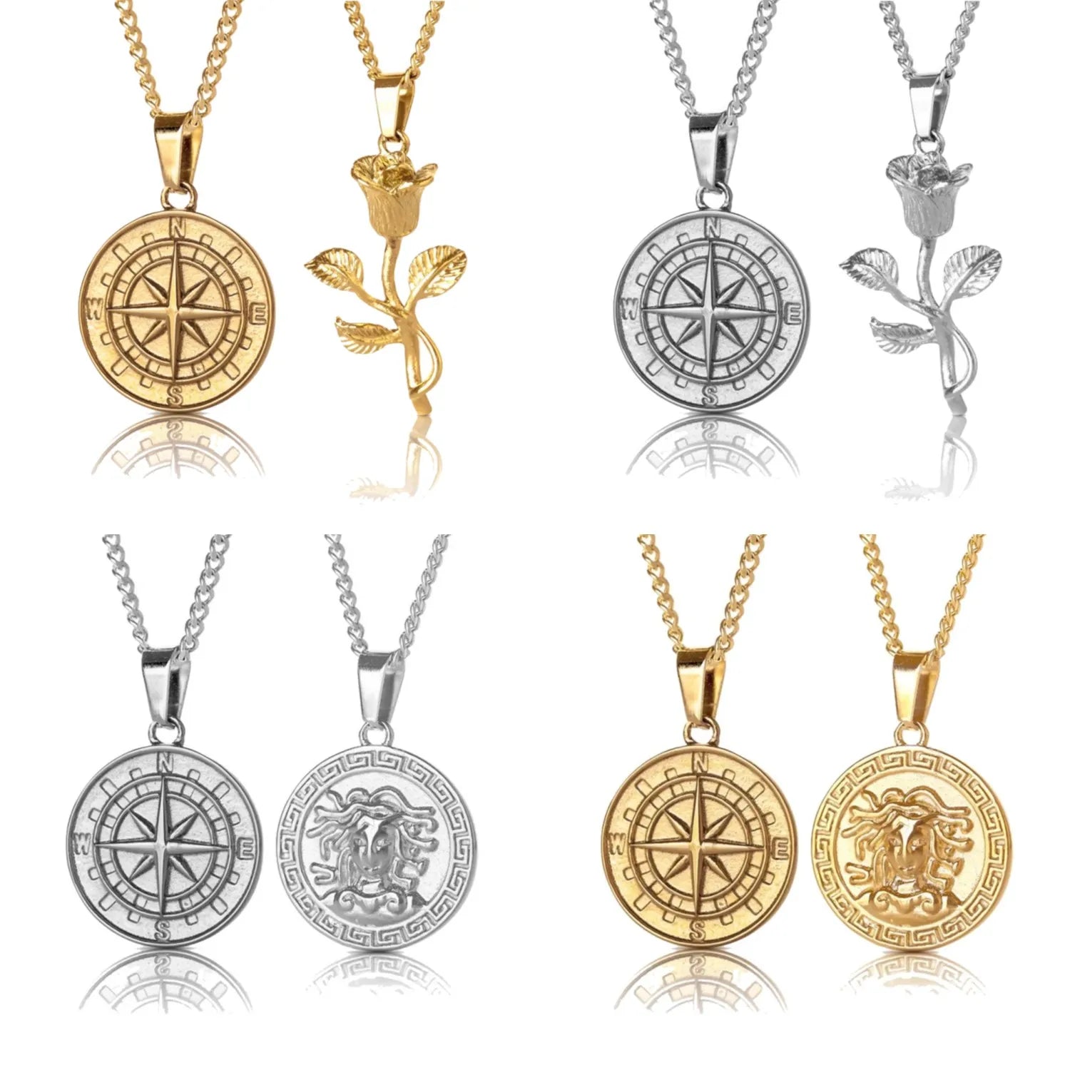 Custom Manufacturer Hip Hop 316L Stainless Steel Compass Pendant Necklace 18k Gold Silver Compass Necklace Men Pendants Jewel