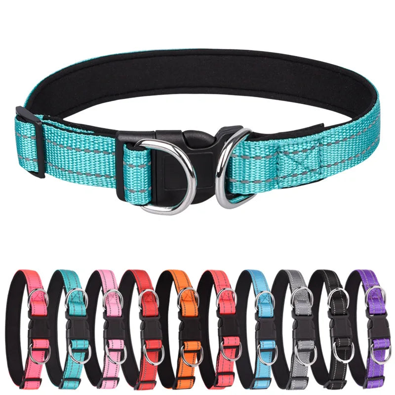 Wholesale Custom Dog Name Collar with Multicolor Reflective Nylon Double D Ring Training Attachment for Pet Owners