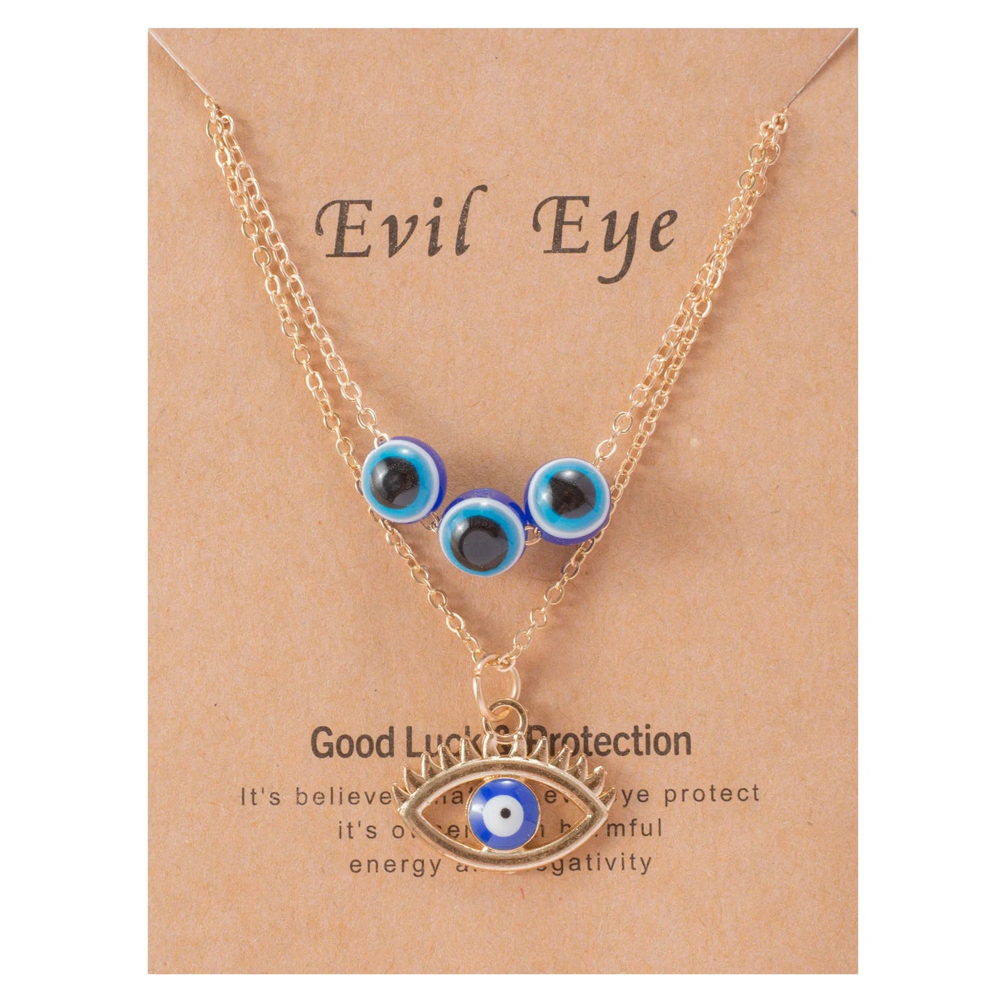 Personality Double Layers Evil Eye Card Necklace Gold Plated Women Casual Blue Eyes Rhinestone Pendant Choker Necklace Jewelr