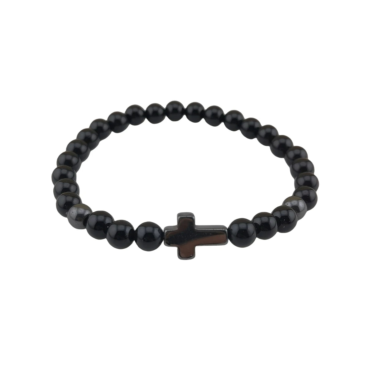 Wholesale Black Onyx 6 mm Beaded Cross Bracelets for Women Men Stretch Bracelets Daily Wear Party Fine Jewelry Gift