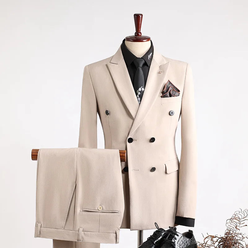 Yingyi Solid Slim Fit Men's Suit Set 2 Pieces Tuxedo for Men Double Breasted Notched Lapel Suits Formal Suits Sets