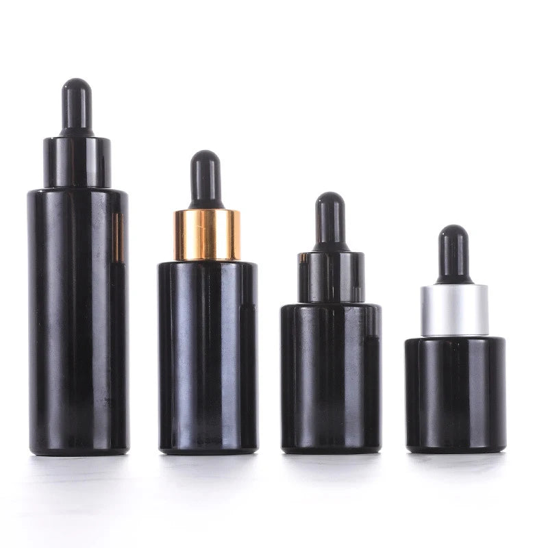 2oz 4oz Refillable Glass Body Oil Bottles Cylindrical Golden Cap Luxury 20ml 30ml Matte Black Cuticle Oil Bottle With Dropper