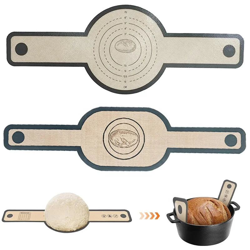 2pcs Eco-Friendly Non-Stick Reusable Oval Silicone Fiberglass Reinforced Bread Baking Mat Long Handles Dutch Baking Pastry To