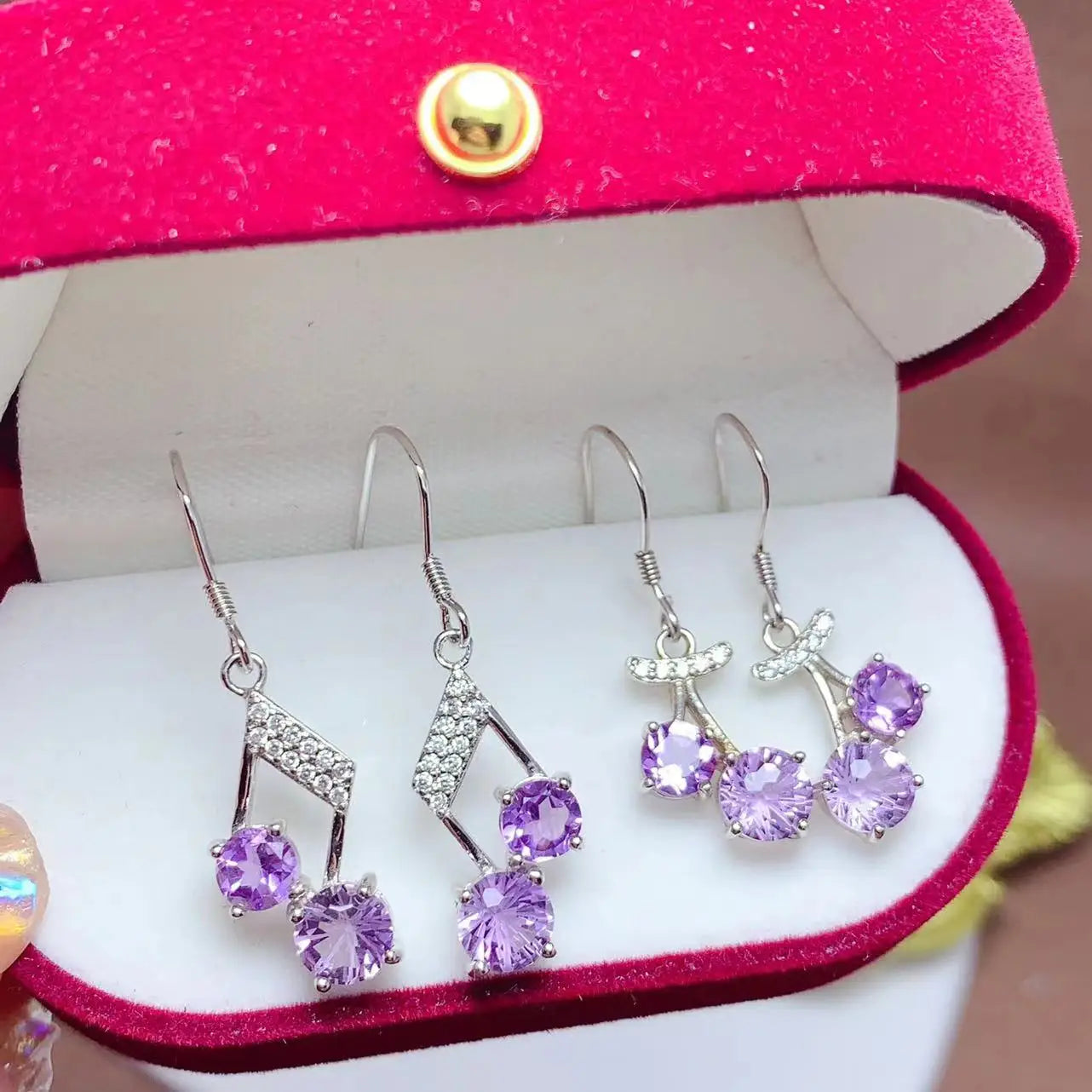 Hot Popular Fashion 925 Sterling Silver Gold Plated Natural Amethyst Women's Earrings Set for Anniversary Party Gift