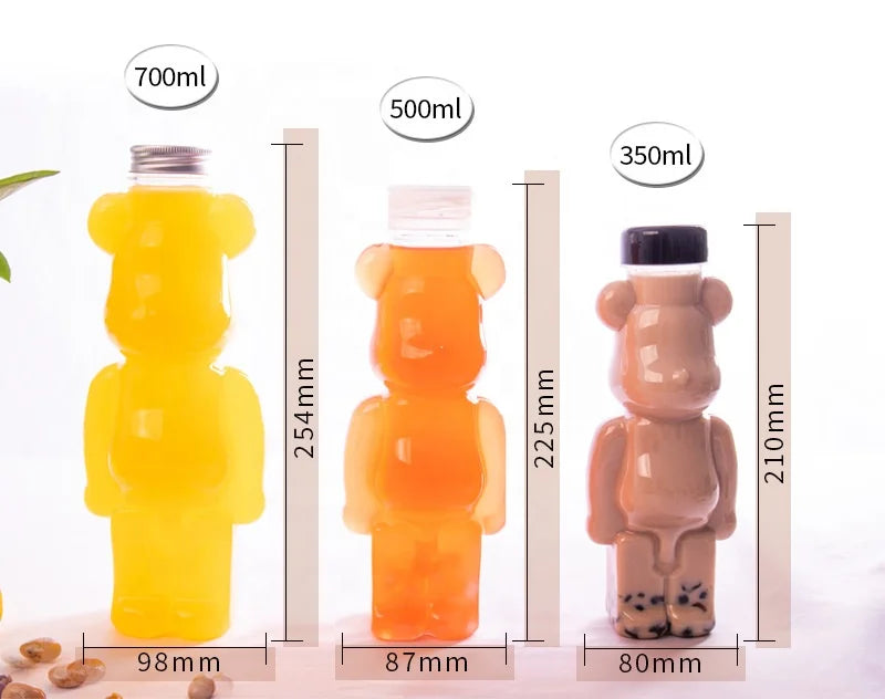 Free Sample 350ML/500ML/700ML PET Food Grade Beverage Packaging Bear Plastic Honey Bottle for Milk Champagne Soda Beer Whisky