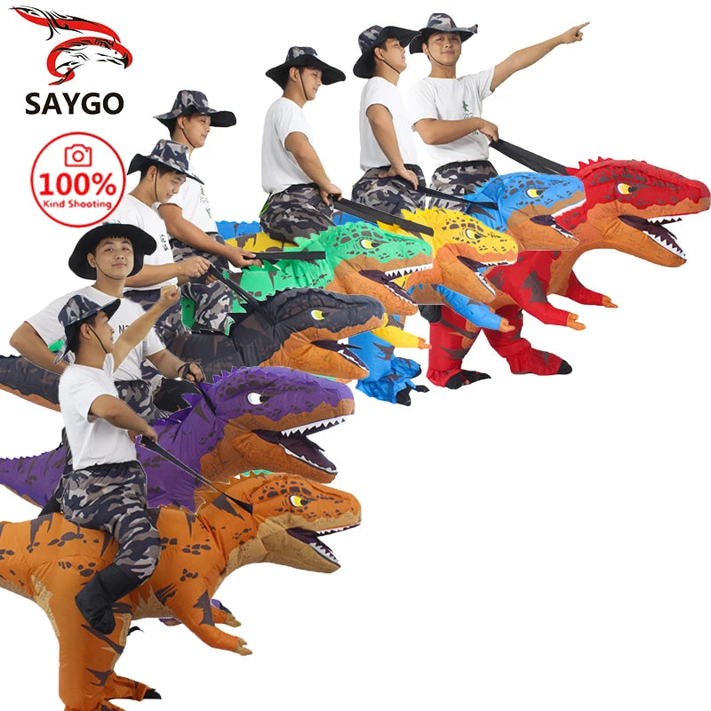 Source Factory Full-Size Mount Velociraptor Polyester Inflatable Dinosaur Costume for Carnival Party
