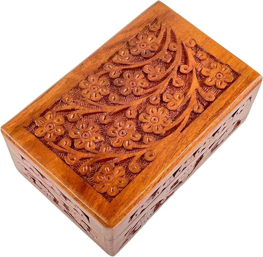 High End Customized Wooden Jewelry  Box Hand Carvings Designs Keepsake Storage Premium Trinket Box