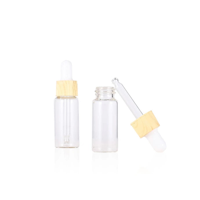 Empty Refillable Frosted Glass Dropper Bottles Essential Oil Liquid Vials Container Sample Sub-bottles Plastic Wood Grain Cap