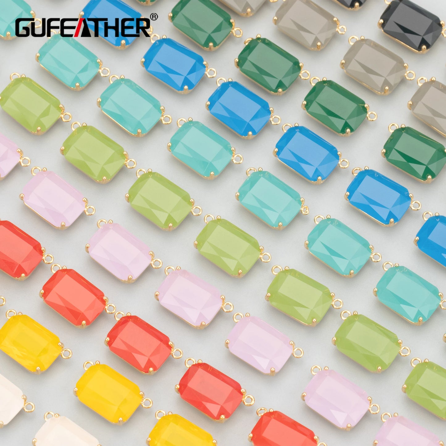 MB08 High Quality GUFEATHER Brand Nickel Free 18k Gold Plated Copper Glass Charms Square DIY Pendants Jewelry Making 6pcs/lot