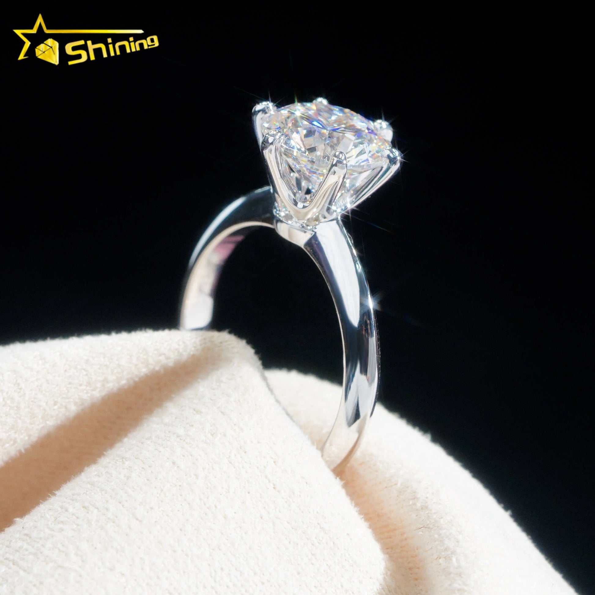 With Certificate Classic 6 Claws Solitaire Round Brilliant Cut 2ct VS2 Lab Grown Diamond CVD Engagement Ring 18K Solid Gold