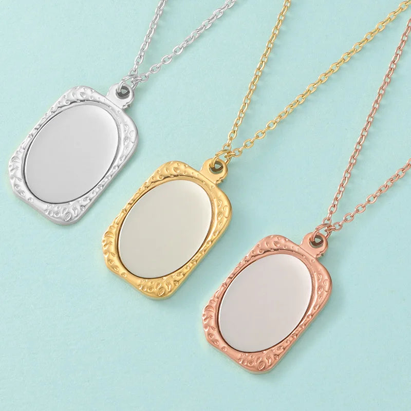 Engraving Charms Stainless Steel Necklace Laser Logo Custom Name Geometric Necklace Personalized Irregular Magic Mirror Neckl