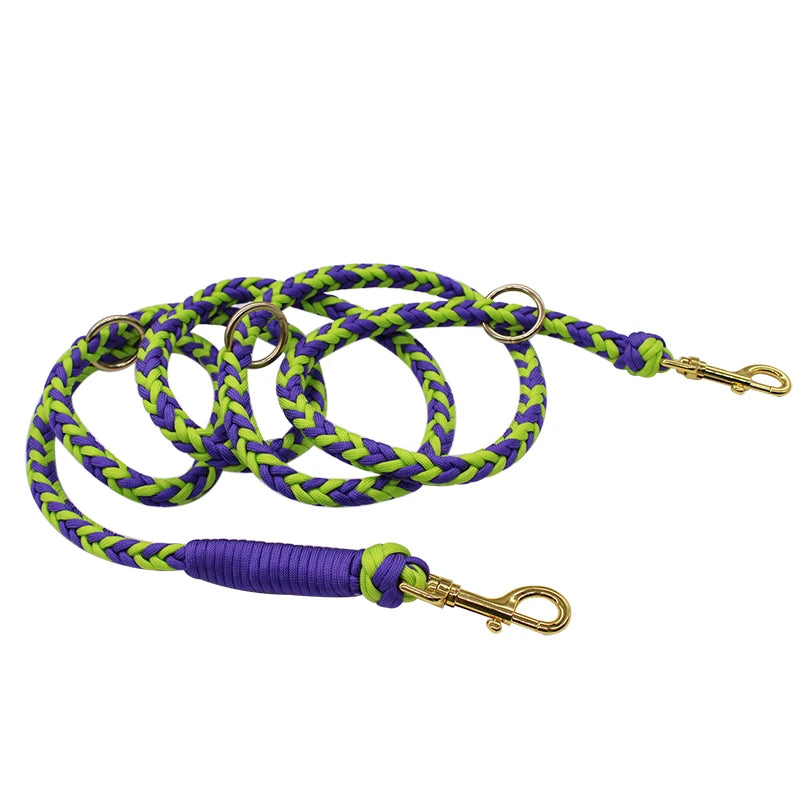 3 in 1 Customizable Floral Pattern Polyester Dog Leash Adjustable Paracord Walking Collar Brass Snap Hands-Free Personalized