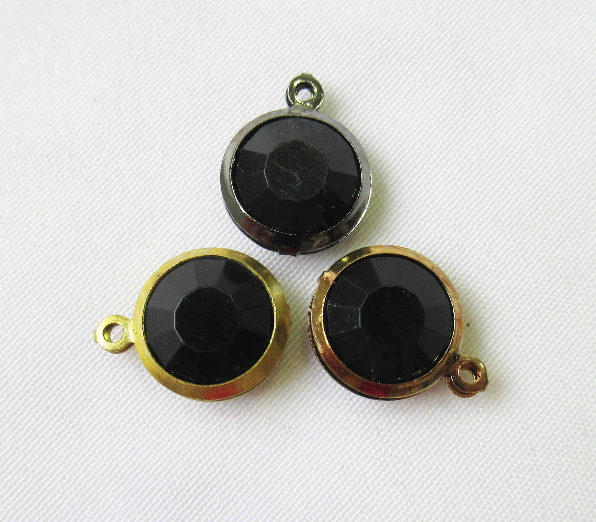 8mm Framed Black Acrylic Bead Charm Brass Frame Faceted Bead End Charm for Jewelry Making