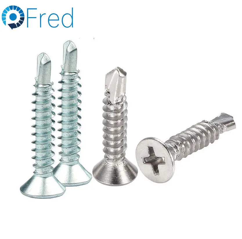Self Drilling Screws TEK White Zinc Plated Steel/SS304 SS316 M4 Countersunk Flat Head Sharp Point Metric Class 4.8 6.8 Roofin
