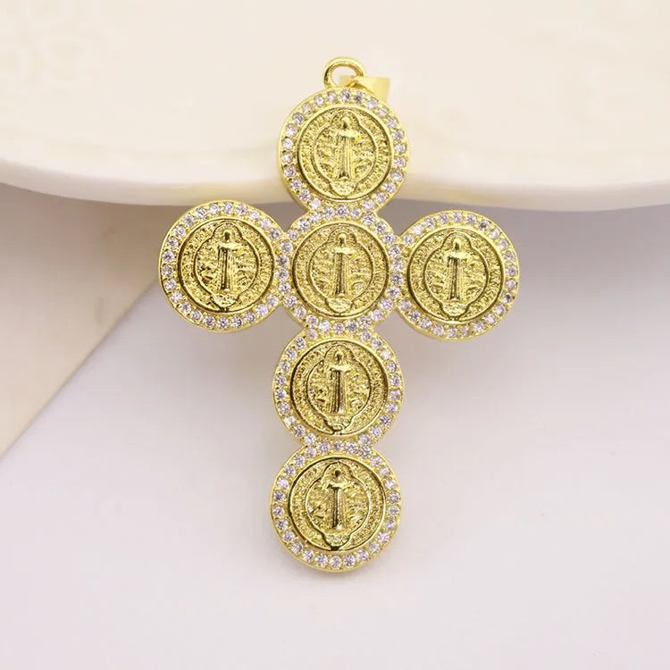 CZ8810 18k Gold Plated CZ Saint Jude San Judas Tadeo Diamond Pave Thaddeus Chaplet Virgin Mary St Benedict Cross Pendants