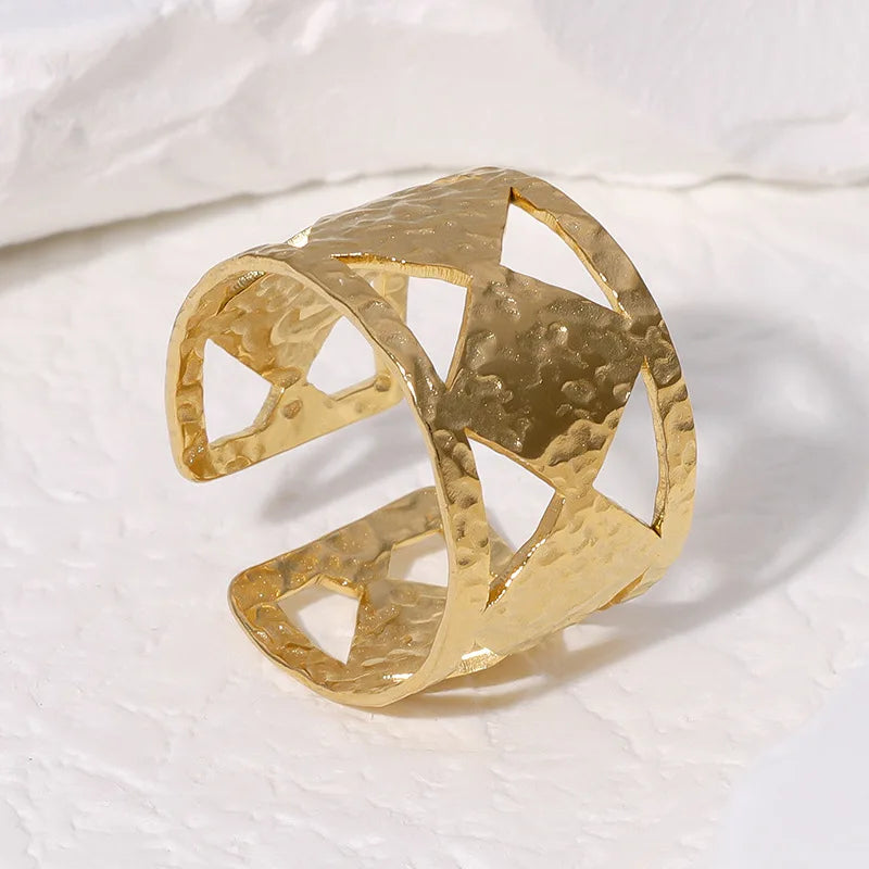 Beimai OEM Ring Fashionable Stainless Steel Gold-plated Non-fading Wide Hollow Ring