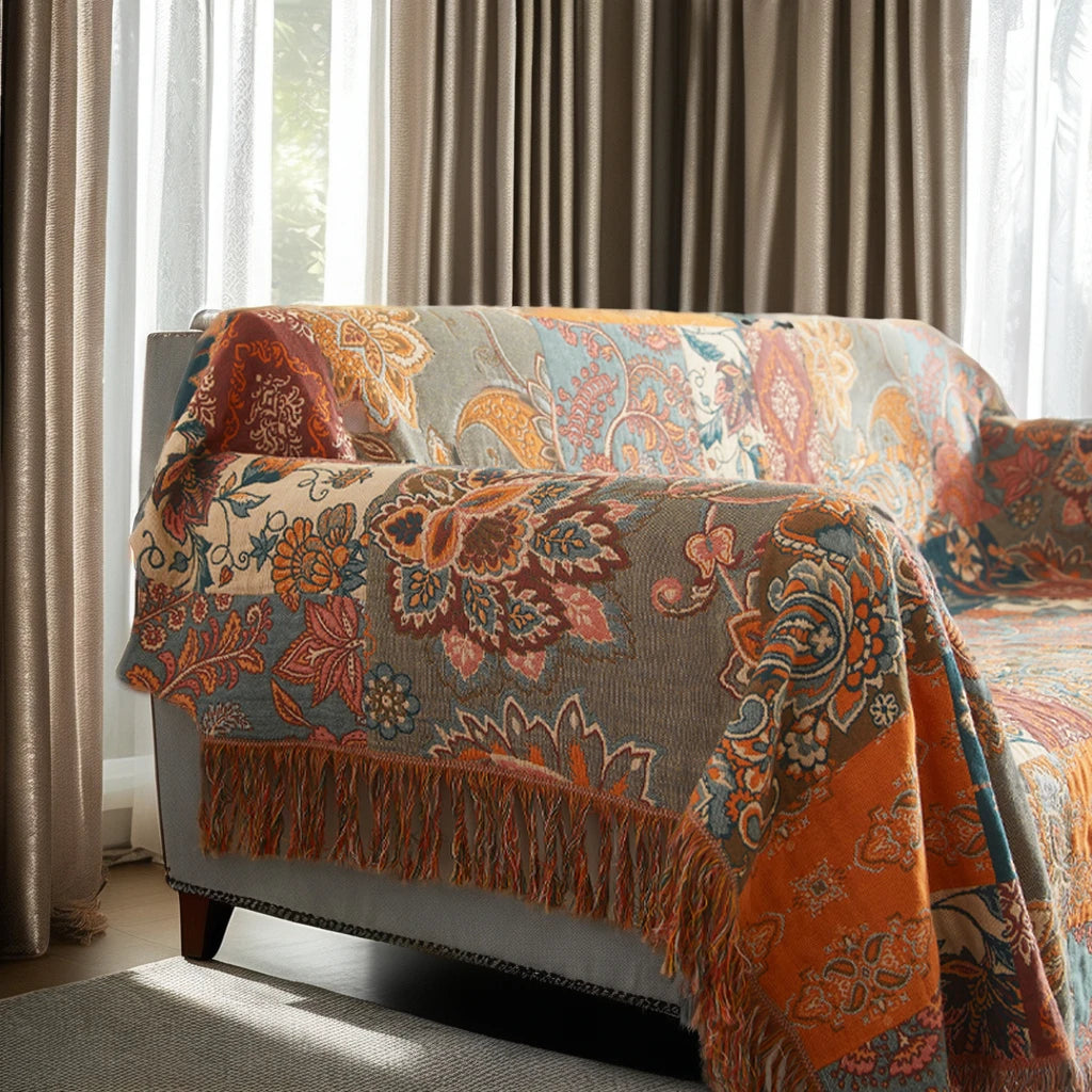 Hot Sale 100% Cotton Queen Size Vintage Floral Boho Jacquard Throw Blanket Embroidered Soft Muslin Sofa Cover Bed Blanket
