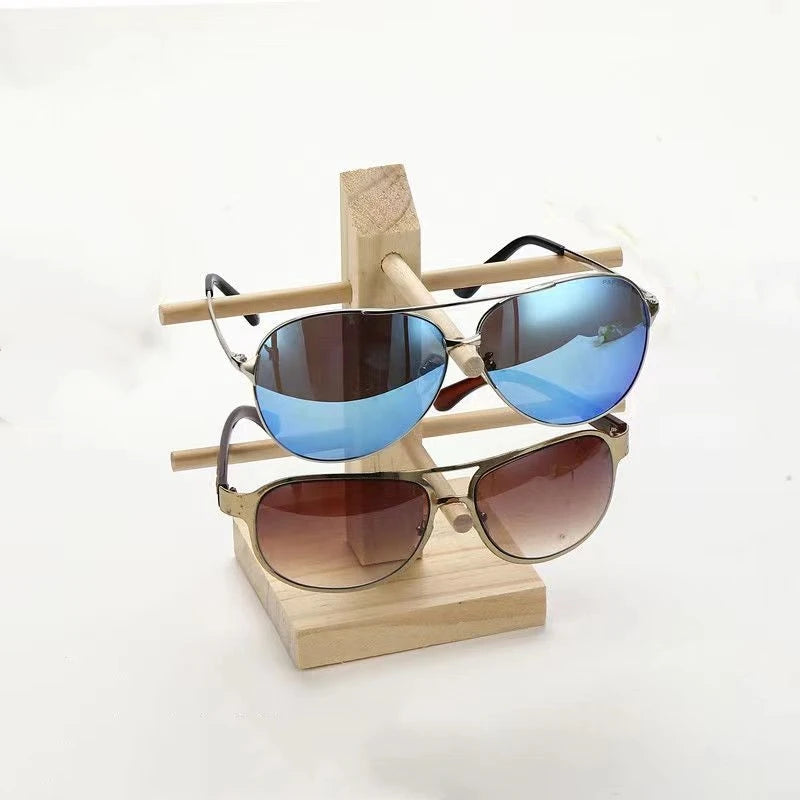 Wholesale Custom Logo Natural Style Mini 2-Pair Wood Glasses Frame Optical Display Stand for Glasses Shop Use