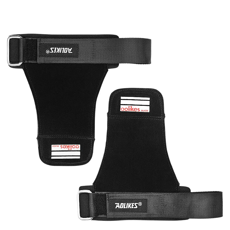 Aolikes Leather Lifting Palm Grips With Wrist Straps Non-Slip for Weightlifting Deadlifts Pull Ups Gym Use