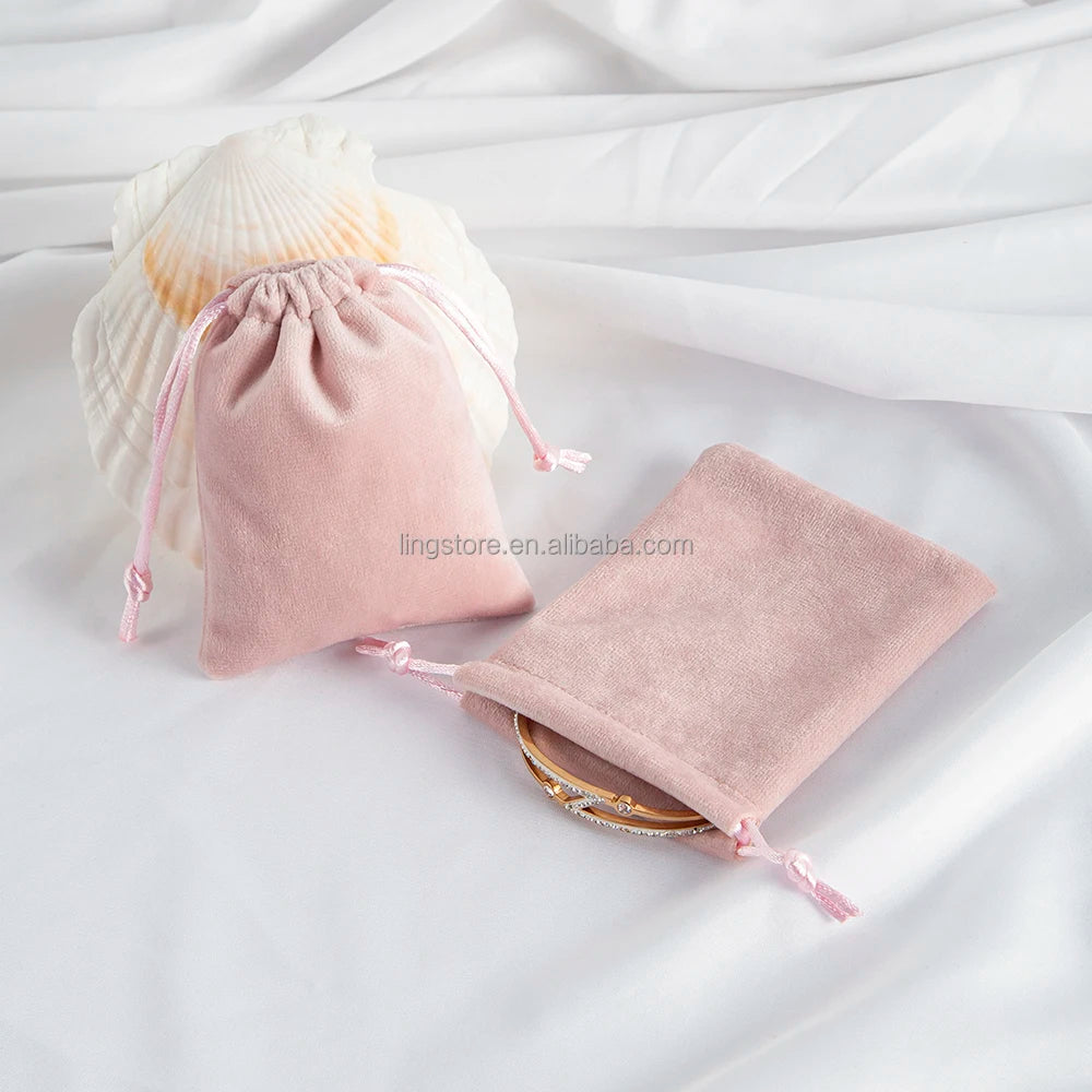 7x9 cm Pink Velvet Drawstring Bags Jewelry Pouches Candy Bags Christmas Wedding Favors for Small Bracelet Makeup Package