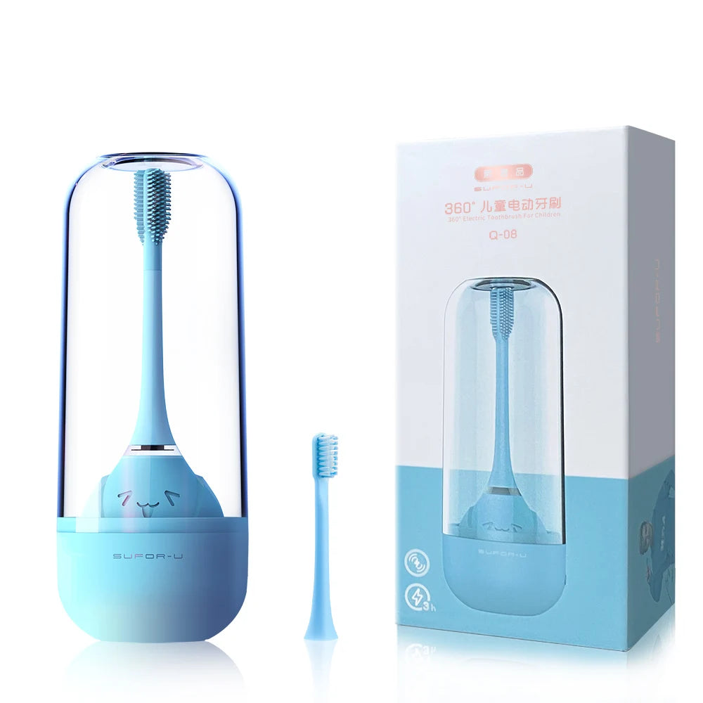 Sonic Electric Toothbrush for Kids Silicone Bristles IPX7 Waterproof Smart 2-Minute Timer Wireless Charging 20-Day Battery Li