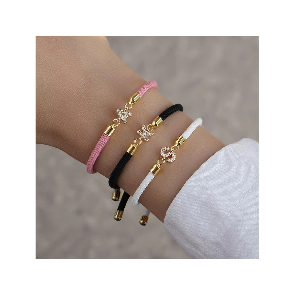 NEW Style Copper Micro Inlaid Zircon  Letter Colorful  Cord Bracelet Adjustable Initial Letters Rope Bracelet