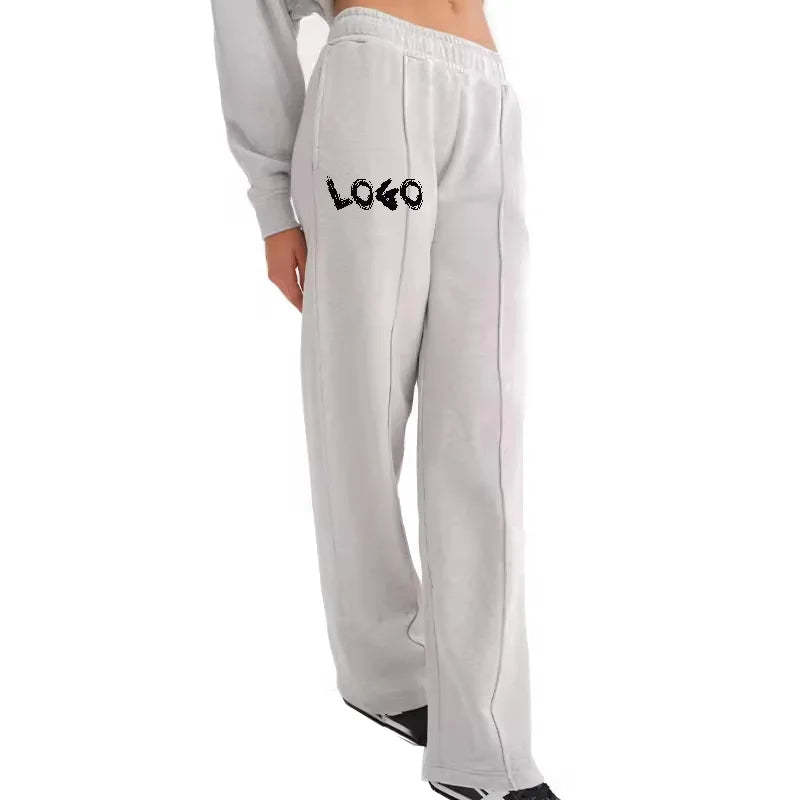 Custom Women's Solid Color Cotton Running Front Seam Jogging Track Pants With Side Pocket
