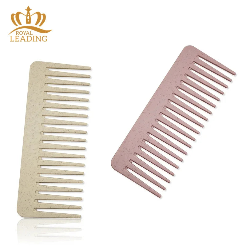 High Quality Biodegradable Hair Detangling Flat Comb Eco-friendly Wheat Straw Plastic Wide Flat Tooth Comb for Women