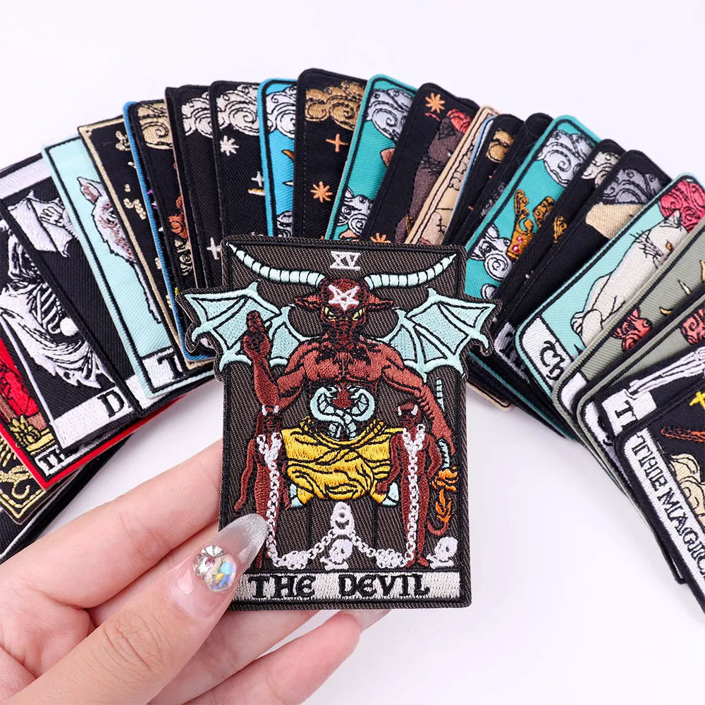 Custom Demon Tarot Embroidery Iron on Patches for Clothing Stickers DIY Cartoon/Mystery Tarot Patch Sewing Stickers