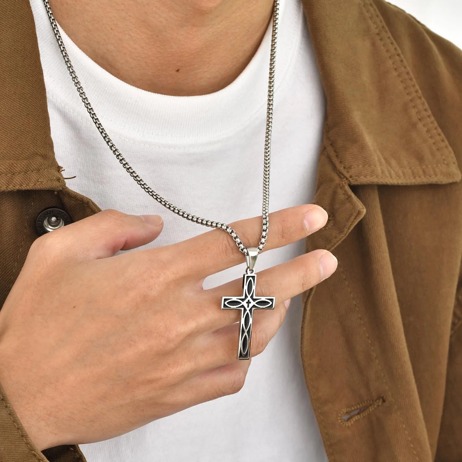 Custom Design Jewelry Stainless Steel Celtic Knot Cross Pendant Necklace Men's Necklace