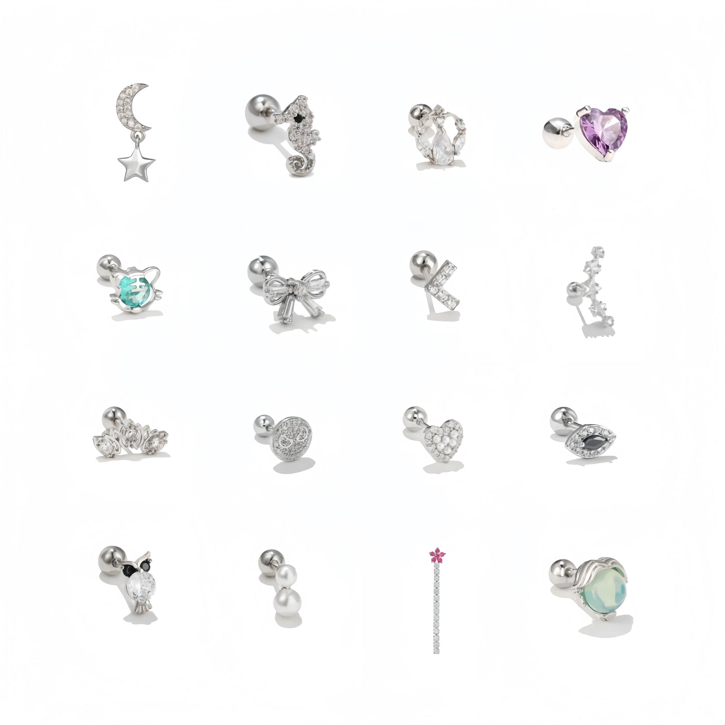 ZUOLA Surgical Titanium Heart Star Earrings Silver Plated CZ Studs Ball Piercing Jewelry for Lip Nose Cartilage