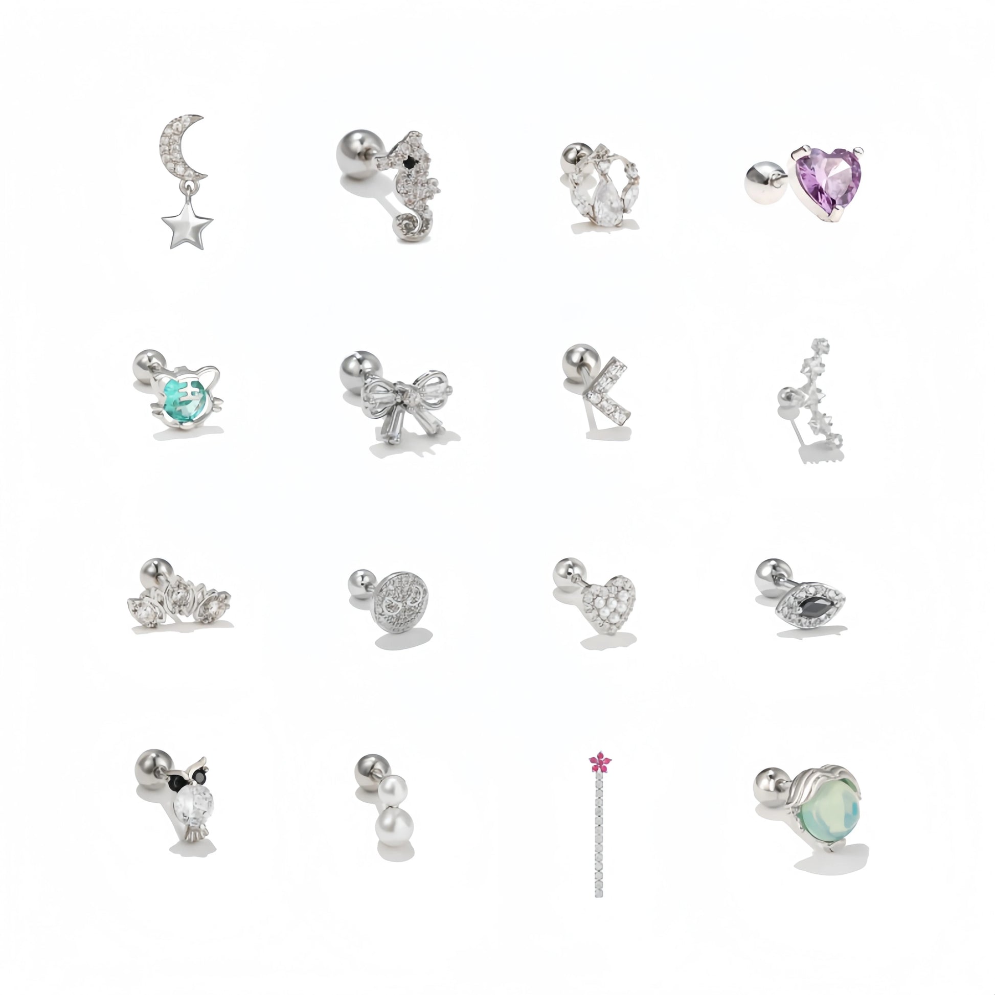 ZUOLA Surgical Titanium Heart Star Earrings Silver Plated CZ Studs Ball Piercing Jewelry for Lip Nose Cartilage