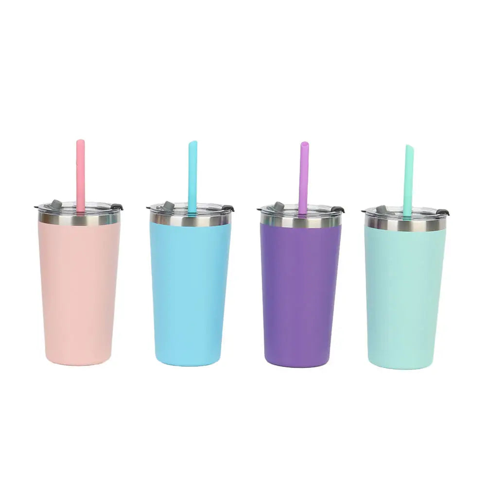 Custom Sublimation Small Coffe Mugs Laser Engraved Colorful Powder Coated 12oz Stainless Steel Tumbler Mug With Lid and Straw