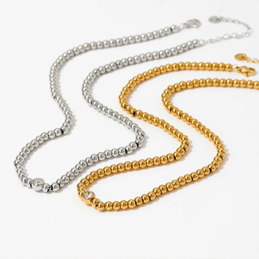 ESESI Stainless Steel Zircon Stone Beads Handmade Fashion Chain Necklace Bracelet 18K Waterproof Unisex Jewelry Women Wholesa