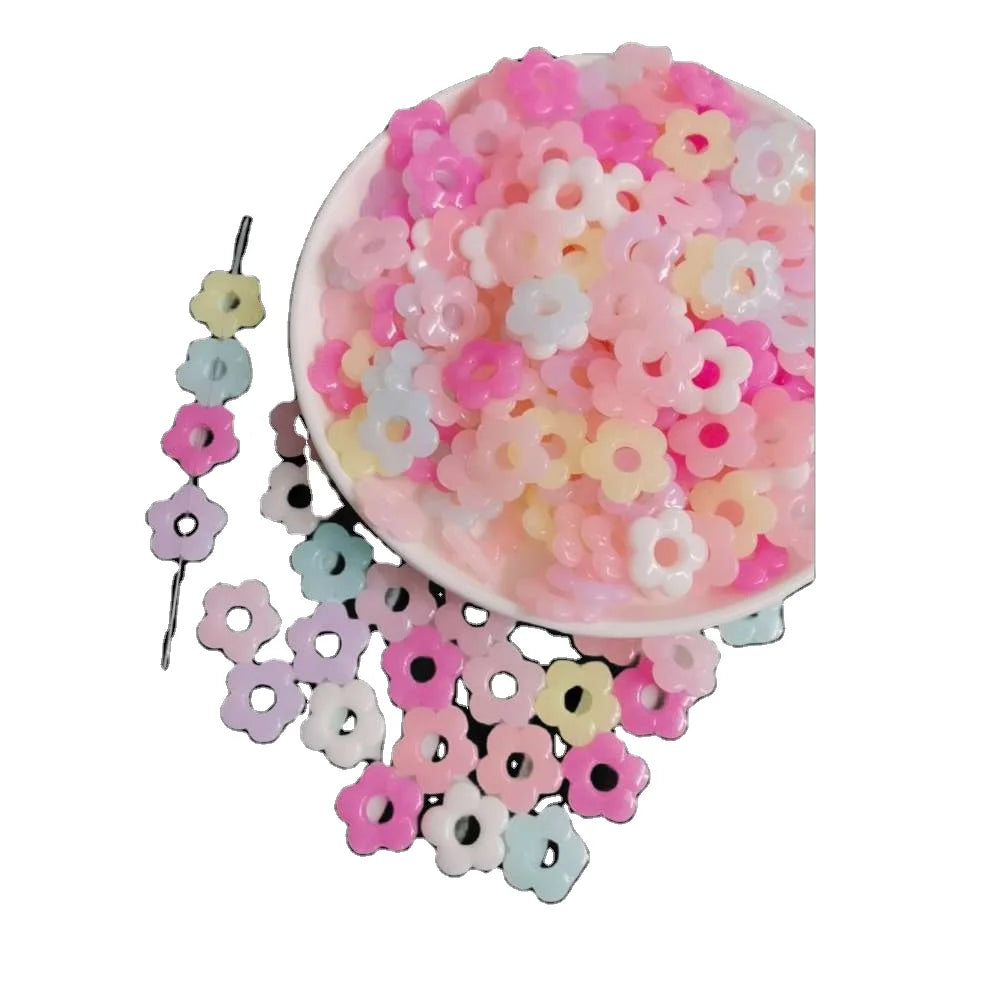 500g 19MM Jelly Color Flower Acrylic Beads Spacers Mixed Candy Color Mini Hollow Flower Loose Beads for DIY Jewelry Making